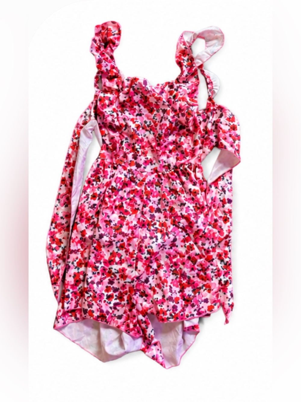 SHEIN Pink Multi Floral Sleeveless Girls' Romper
